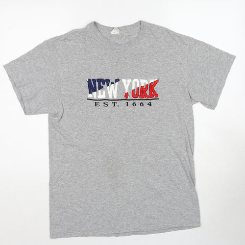 Delta Mens Grey Cotton T-Shirt Size M Round Neck - New York