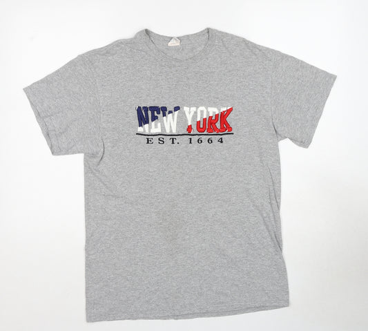 Delta Mens Grey Cotton T-Shirt Size M Round Neck - New York