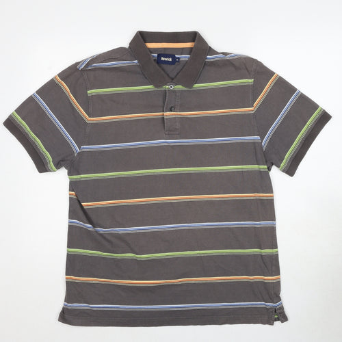 Howick Mens Grey Striped Cotton Polo Size XL Collared Pullover