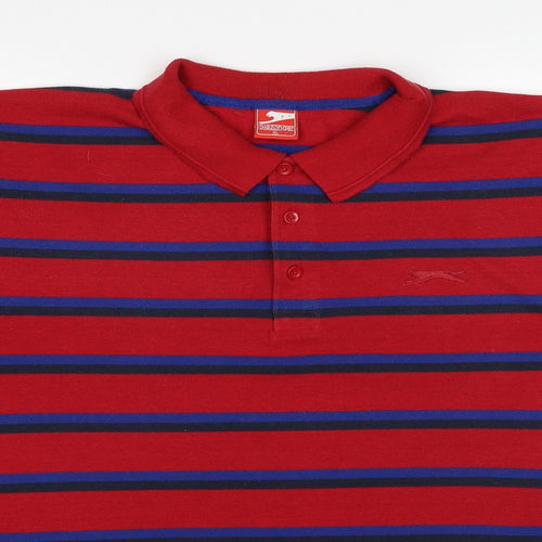 Slazenger Mens Red Striped Cotton Polo Size XL Collared Pullover