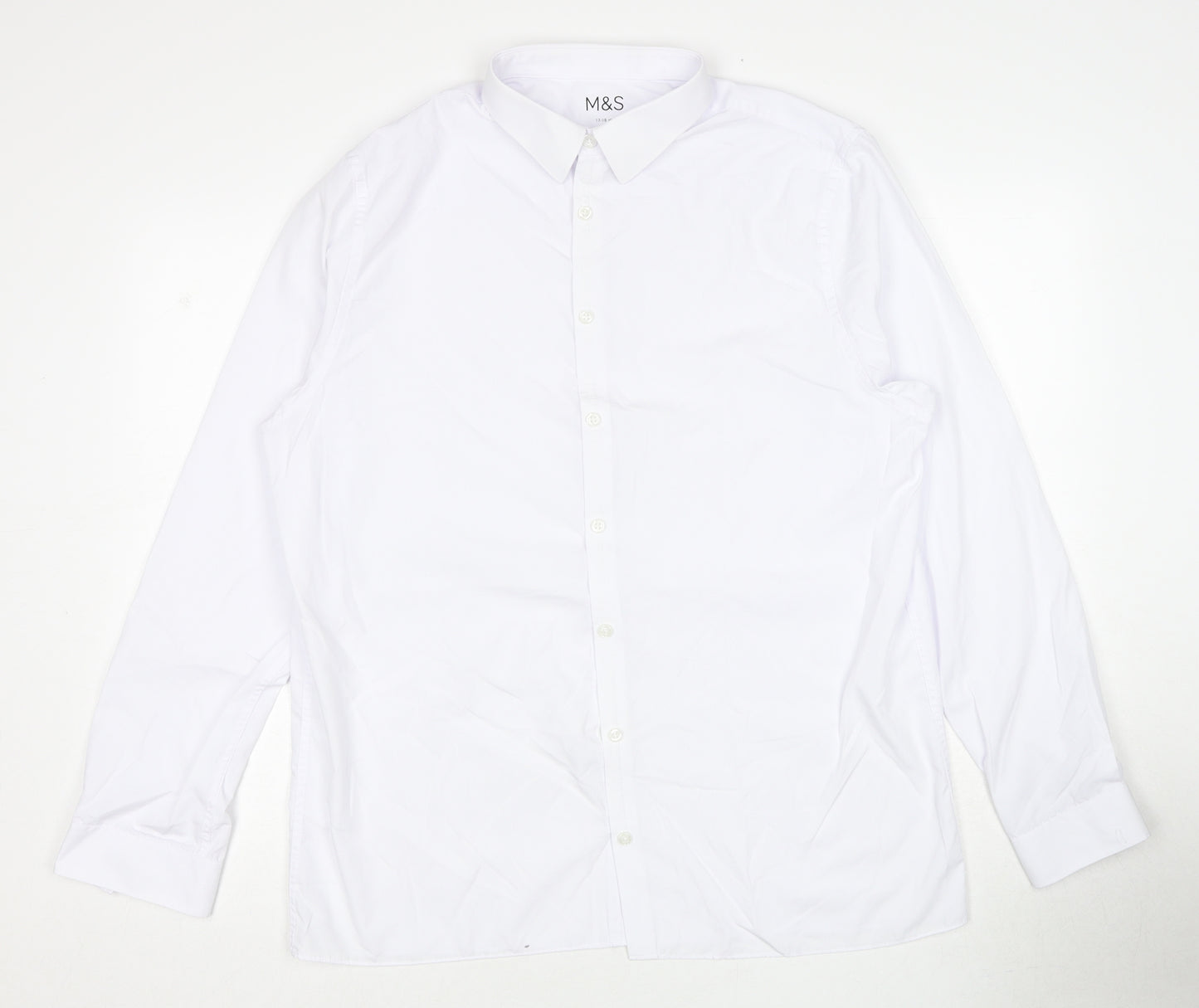 Marks and Spencer Boys White Cotton Basic Button-Up Size 16 Years Collared Button - Age 17-18 Years