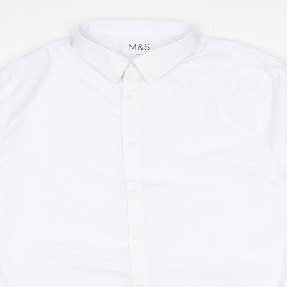 Marks and Spencer Boys White Cotton Basic Button-Up Size 16 Years Collared Button - Age 17-18 Years