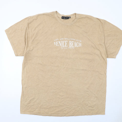 In the Style Womens Beige Cotton Basic T-Shirt Size 18 Crew Neck - Venice Beach