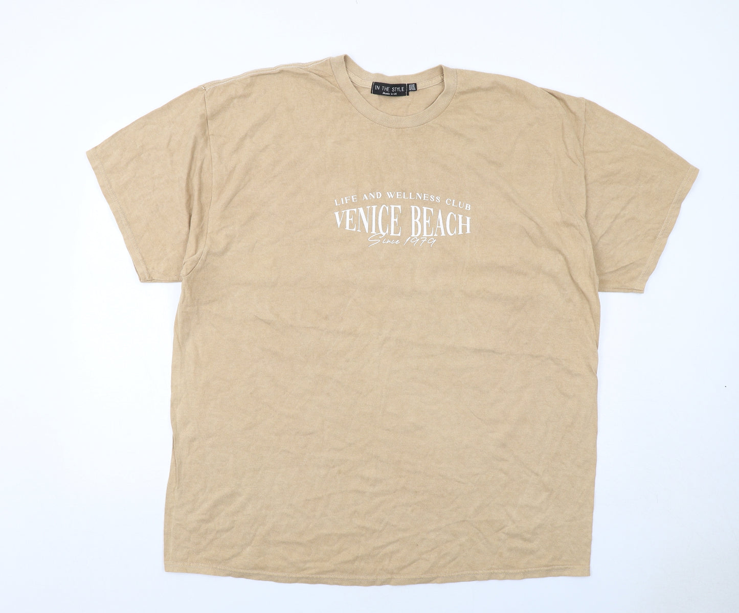 In the Style Womens Beige Cotton Basic T-Shirt Size 18 Crew Neck - Venice Beach