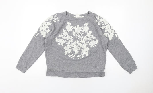 H&M Womens Grey Floral Cotton Pullover Sweatshirt Size S Pullover