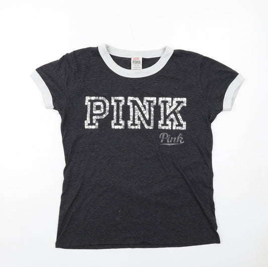 PINK Womens Grey Cotton Basic T-Shirt Size M Round Neck - Pink