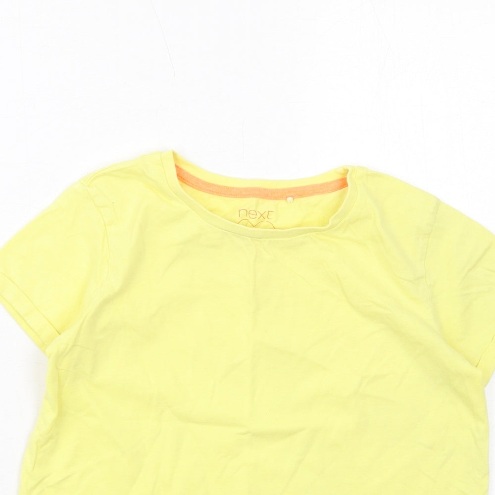 NEXT Girls Yellow Cotton Basic T-Shirt Size 11 Years Round Neck Pullover