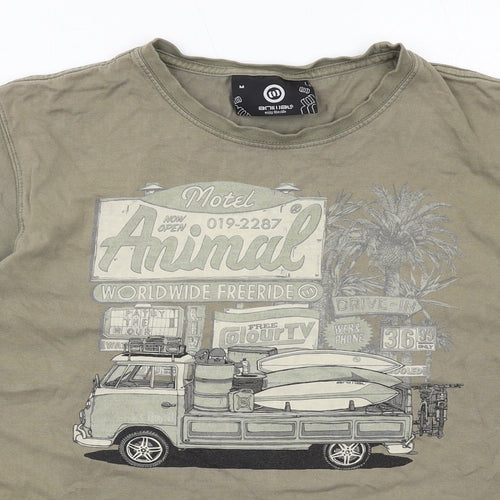 Animal Mens Green Cotton T-Shirt Size M Round Neck - Motel Animal