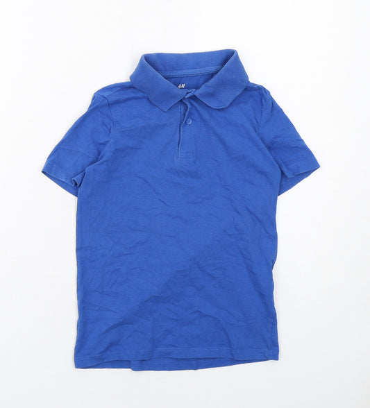 H&M Boys Blue Cotton Basic Polo Size 8-9 Years Collared Button