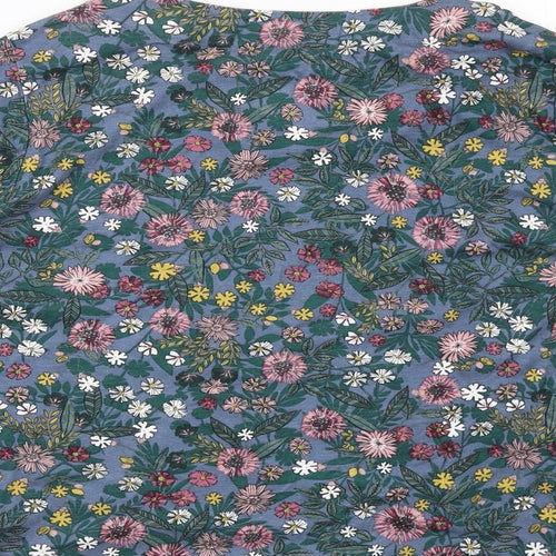Maine Womens Blue Floral Cotton Basic Blouse Size 16 Round Neck
