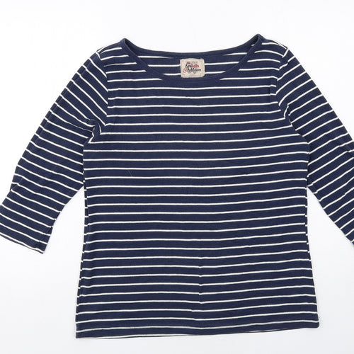 Arabella & Addison Womens Blue Striped Cotton Basic T-Shirt Size XL Round Neck