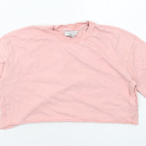Topshop Womens Pink Cotton Cropped T-Shirt Size 8 Round Neck