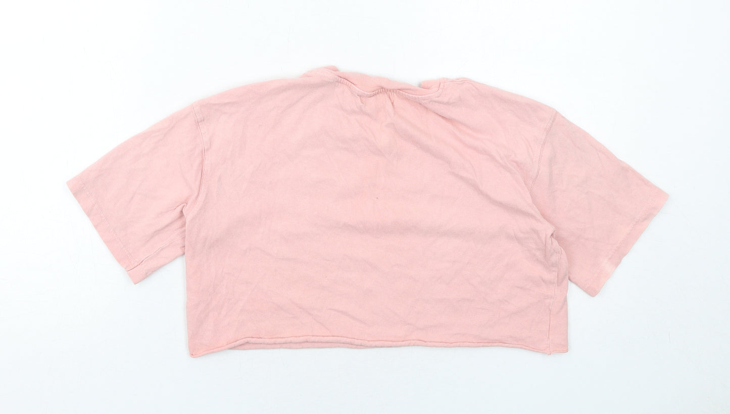 Topshop Womens Pink Cotton Cropped T-Shirt Size 8 Round Neck