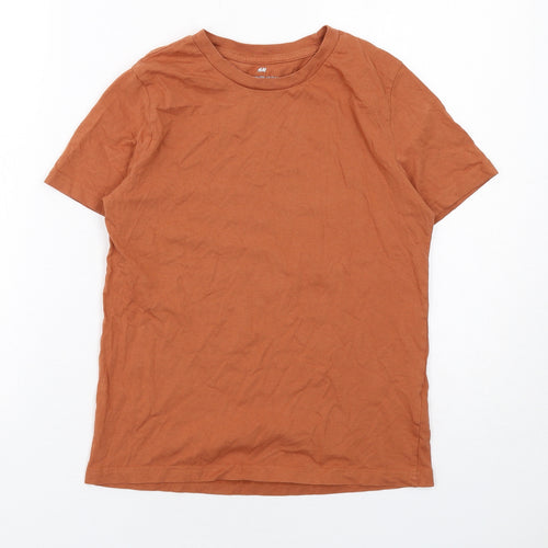H&M Boys Orange Cotton Basic T-Shirt Size 10-11 Years Round Neck Pullover