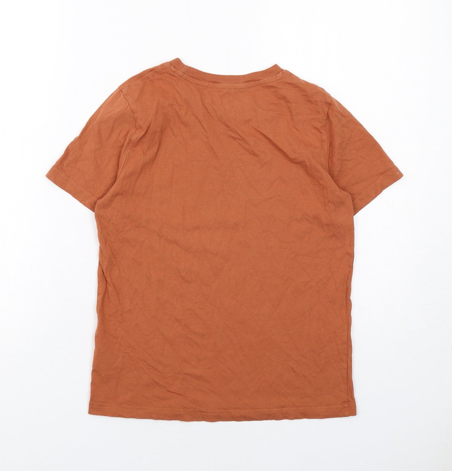 H&M Boys Orange Cotton Basic T-Shirt Size 10-11 Years Round Neck Pullover