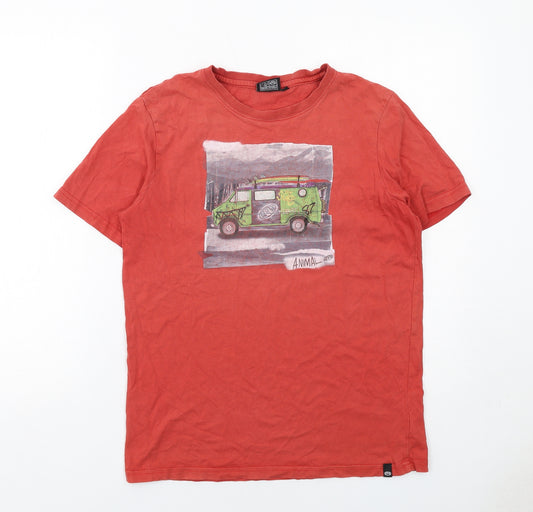 Animal Boys Red Cotton Basic T-Shirt Size 13-14 Years Round Neck Pullover - Van