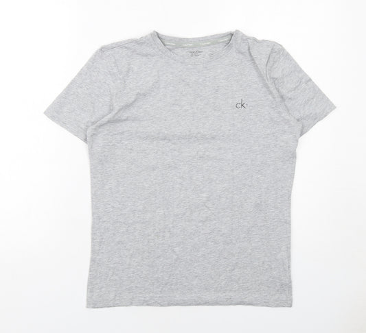Calvin Klein Boys Grey Cotton Basic T-Shirt Size 14-15 Years Round Neck Pullover