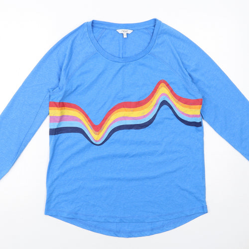 NEXT Womens Blue Cotton Basic T-Shirt Size 10 Round Neck - Rainbow Print