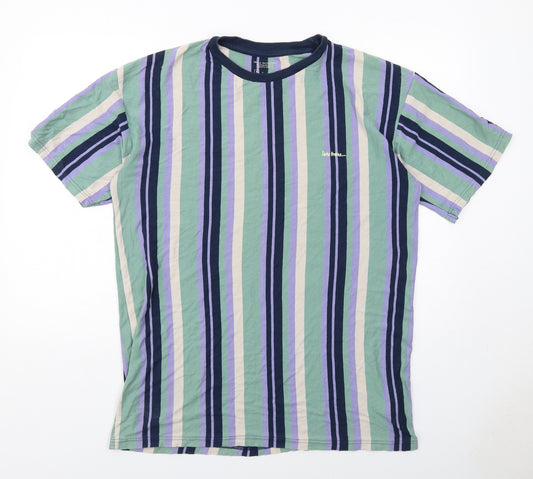 Urban Outfitters Mens Multicoloured Striped Cotton T-Shirt Size S Round Neck