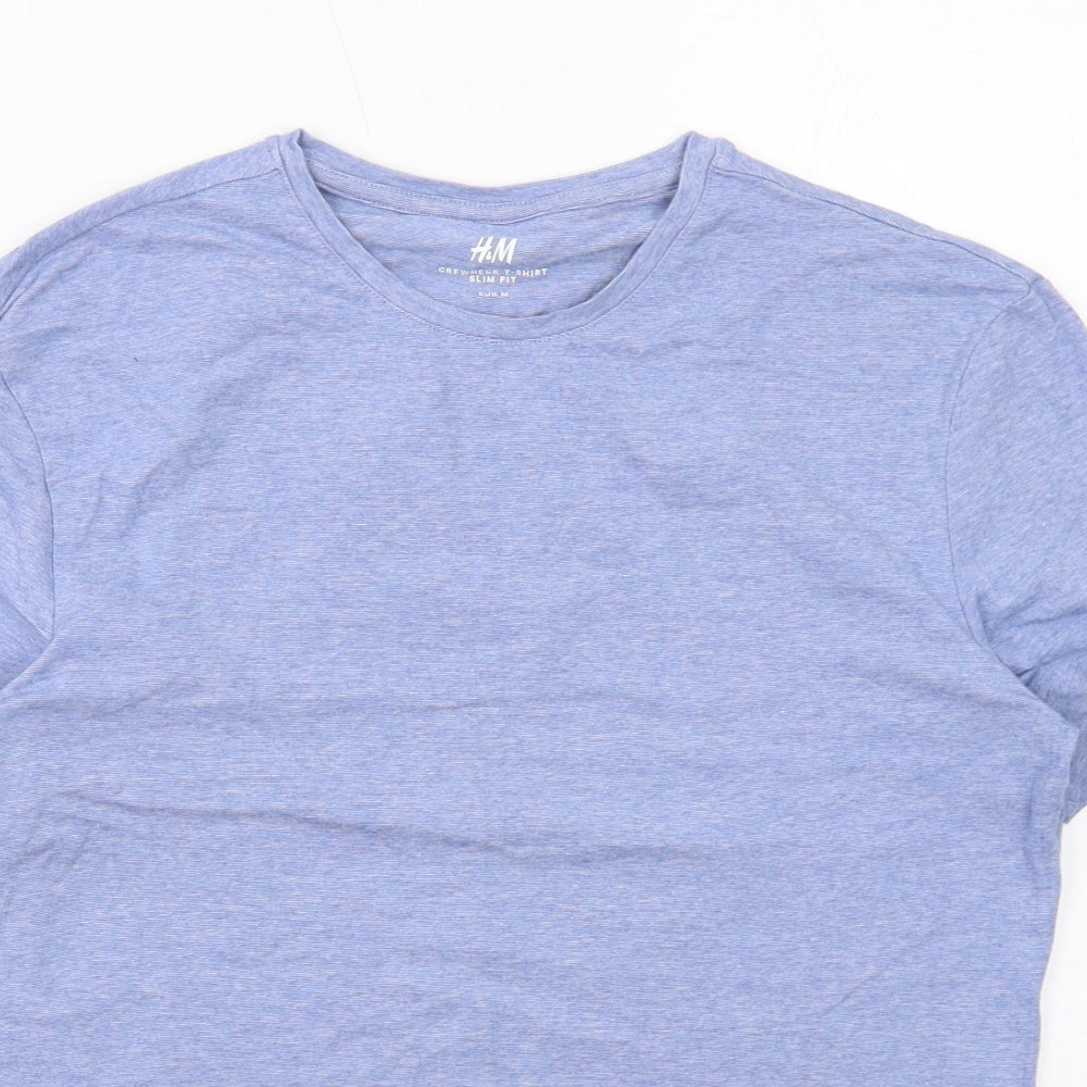 H&M Mens Blue Cotton T-Shirt Size M Round Neck
