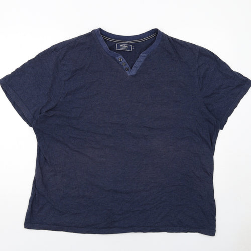Maine Mens Blue Cotton T-Shirt Size 2XL V-Neck