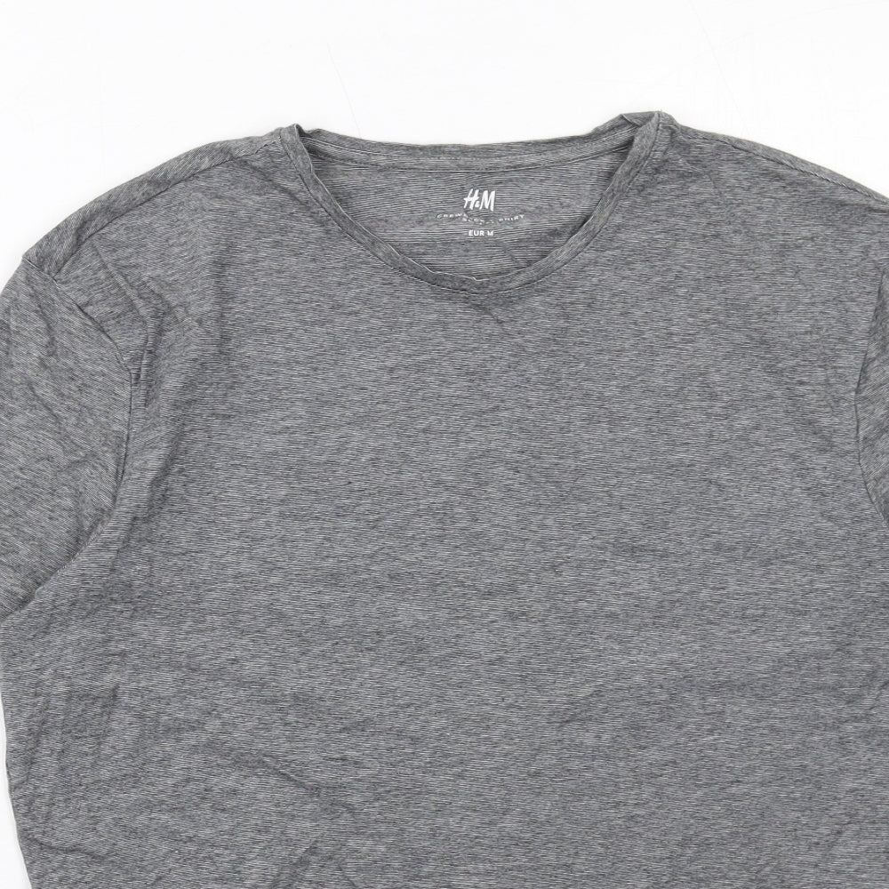 H&M Mens Grey Cotton T-Shirt Size M Round Neck
