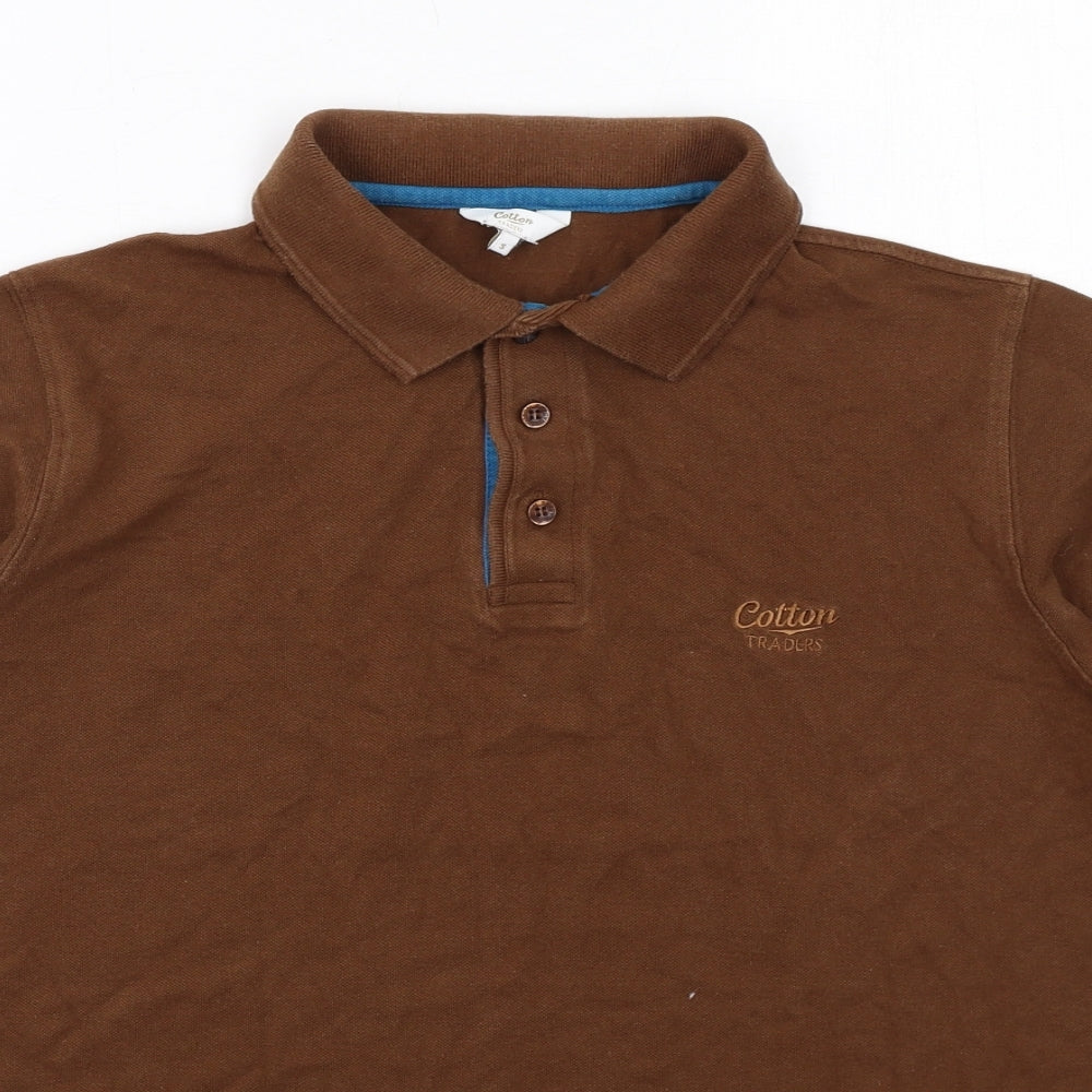 Cotton Traders Mens Brown Cotton Polo Size S Collared Button