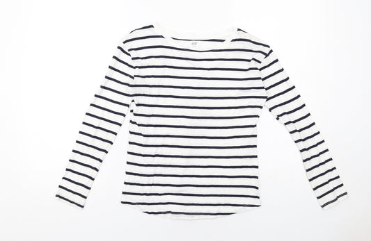 H&M Girls White Striped Cotton Basic T-Shirt Size 11-12 Years Round Neck Pullover