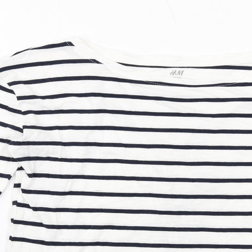 H&M Girls White Striped Cotton Basic T-Shirt Size 11-12 Years Round Neck Pullover