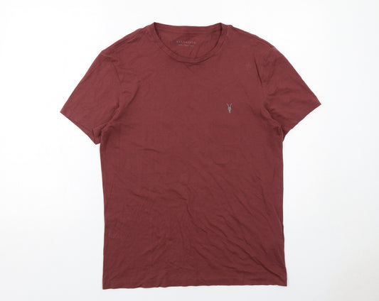 AllSaints Mens Red Cotton T-Shirt Size S Round Neck