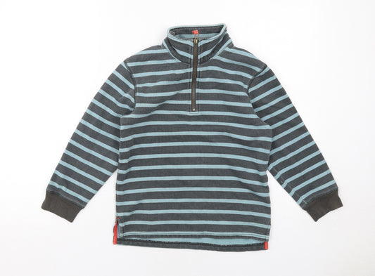 Boden Boys Blue Striped Cotton Pullover Sweatshirt Size 7-8 Years Zip
