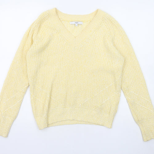 NEXT Womens Yellow V-Neck Cotton Pullover Jumper Size XS