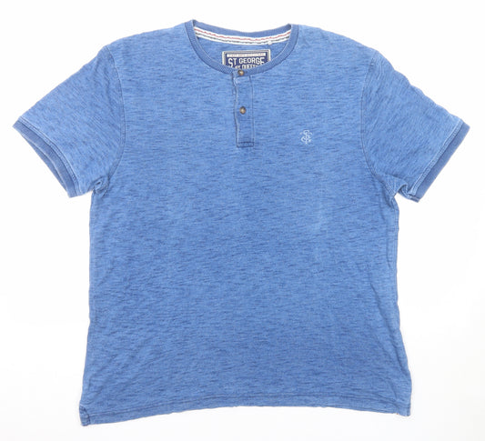 Duffer of St. George Mens Blue Polyester T-Shirt Size L Round Neck