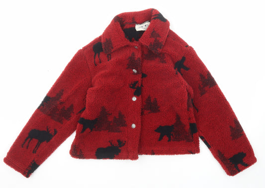 Arctic Image Womens Red Geometric Jacket Size S Button - Teddy Bear Style