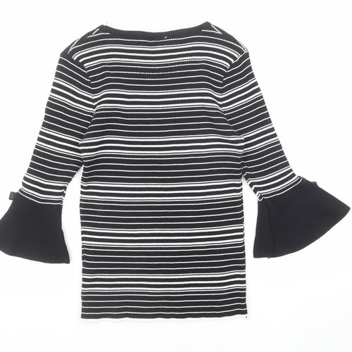 Izabel London Womens Black Round Neck Striped Viscose Pullover Jumper Size 8