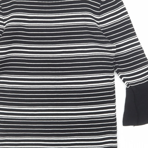 Izabel London Womens Black Round Neck Striped Viscose Pullover Jumper Size 8