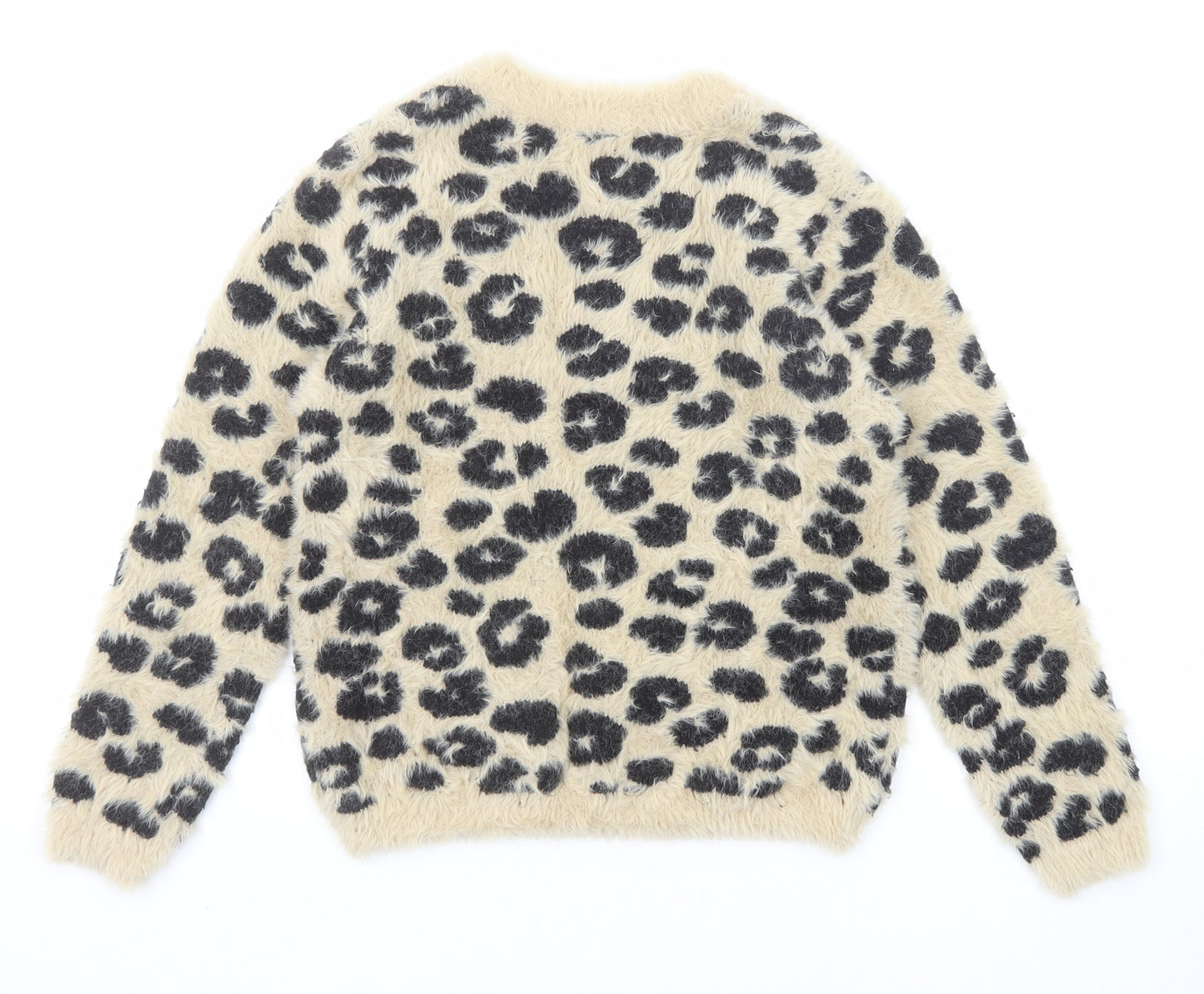 Marks and Spencer Girls Beige Crew Neck Animal Print Acrylic Pullover Jumper Size 11-12 Years Pullover - Leopard Print