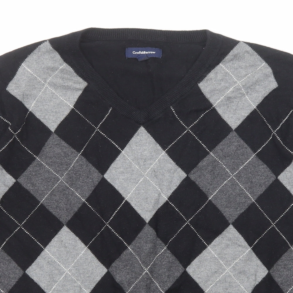 Croft & Barrow Mens Blue Round Neck Argyle/Diamond Cotton Pullover Jumper Size M Long Sleeve