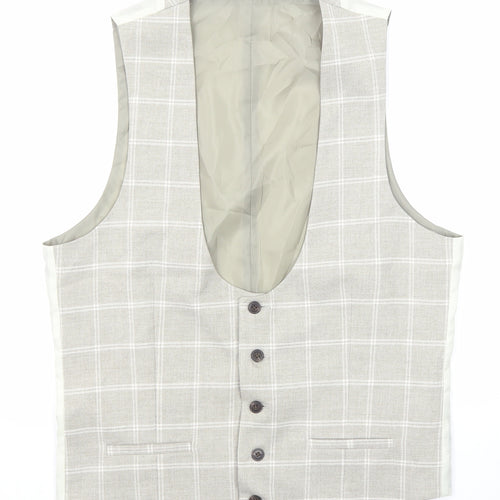River Island Mens Grey Plaid Polyester Jacket Suit Waistcoat Size 40 Regular
