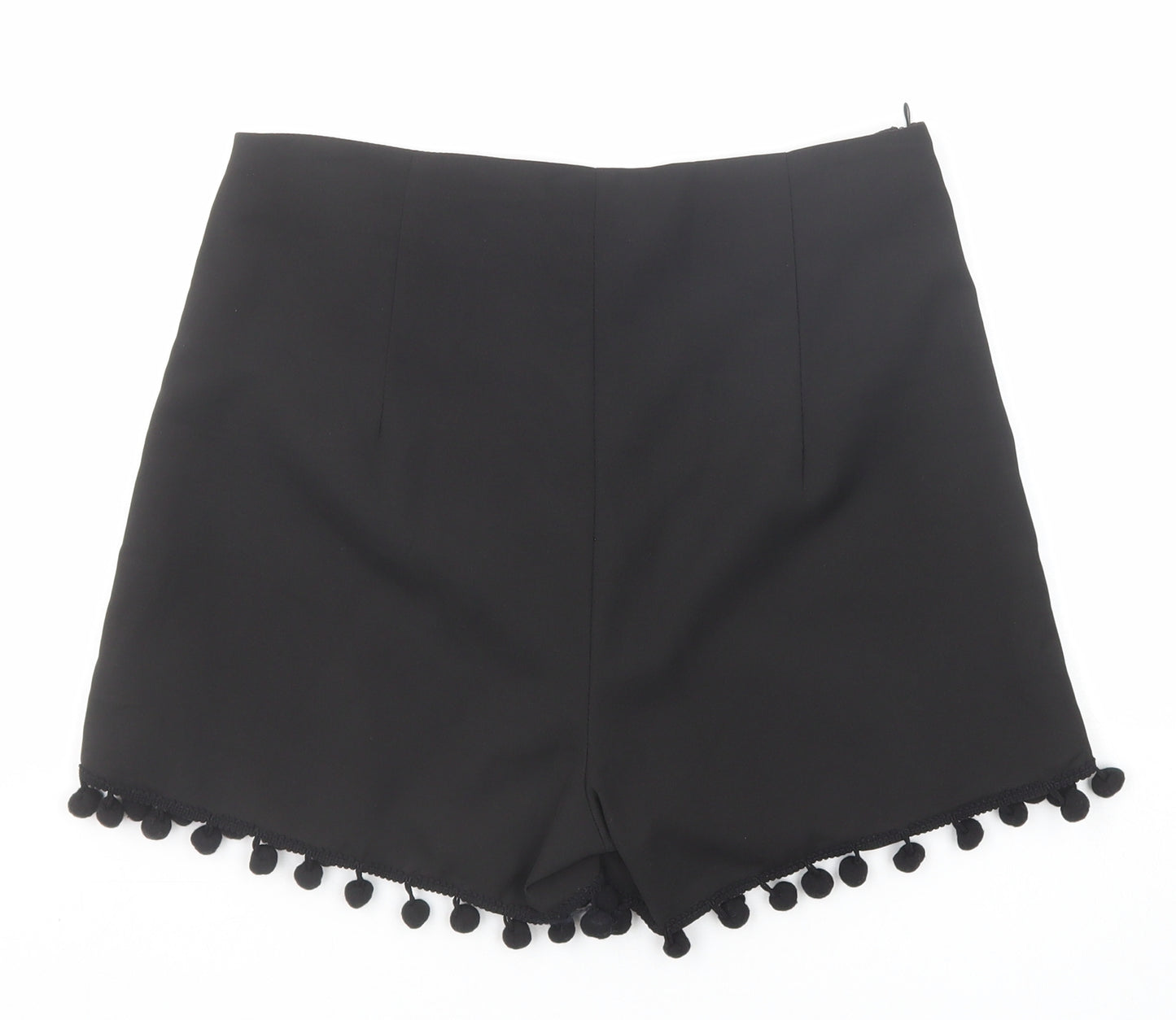 Vera & Lucy Womens Black Polyester Hot Pants Shorts Size M Regular Zip - Pom Pom Trim