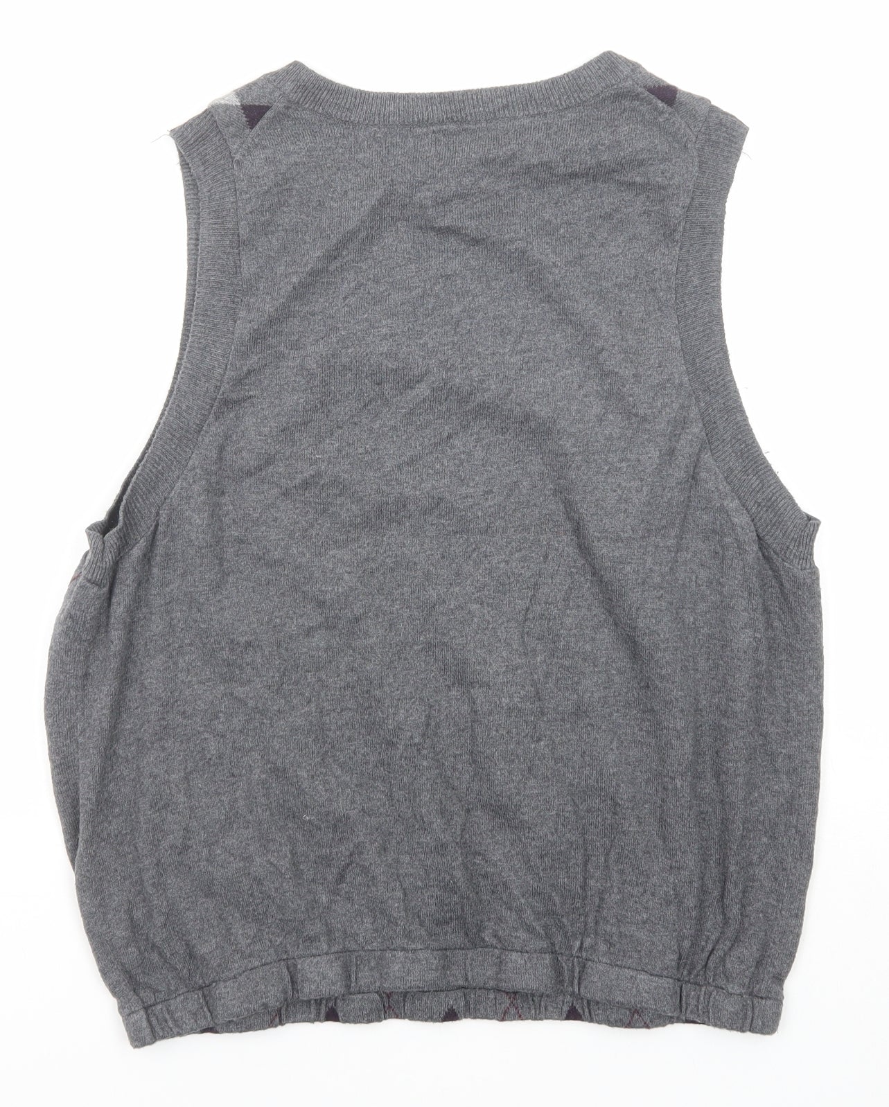 Croft & Barrow Mens Grey V-Neck Check Acrylic Pullover Jumper Size L Sleeveless