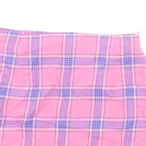 Princess Polly Womens Pink Plaid Cotton A-Line Skirt Size 6 Zip