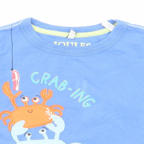 Joules Boys Blue Cotton Basic T-Shirt Size 2 Years Round Neck Pullover - Crabs