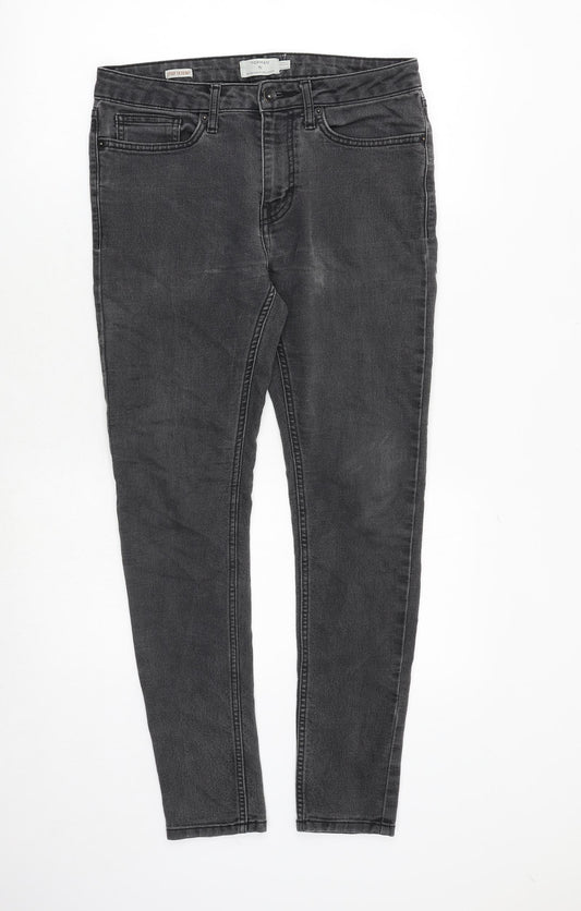 Topman Mens Grey Cotton Skinny Jeans Size 32 in Slim Zip - Short Leg