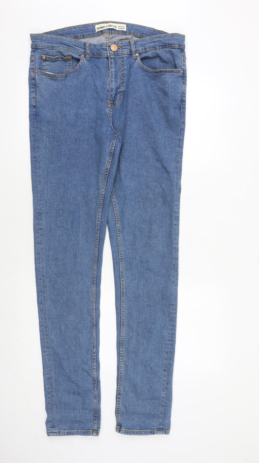 New Look Mens Blue Cotton Skinny Jeans Size 34 in L34 in Slim Zip