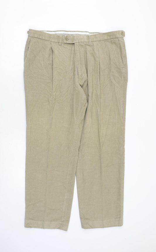 Marks and Spencer Mens Beige Cotton Trousers Size 40 in Regular Zip