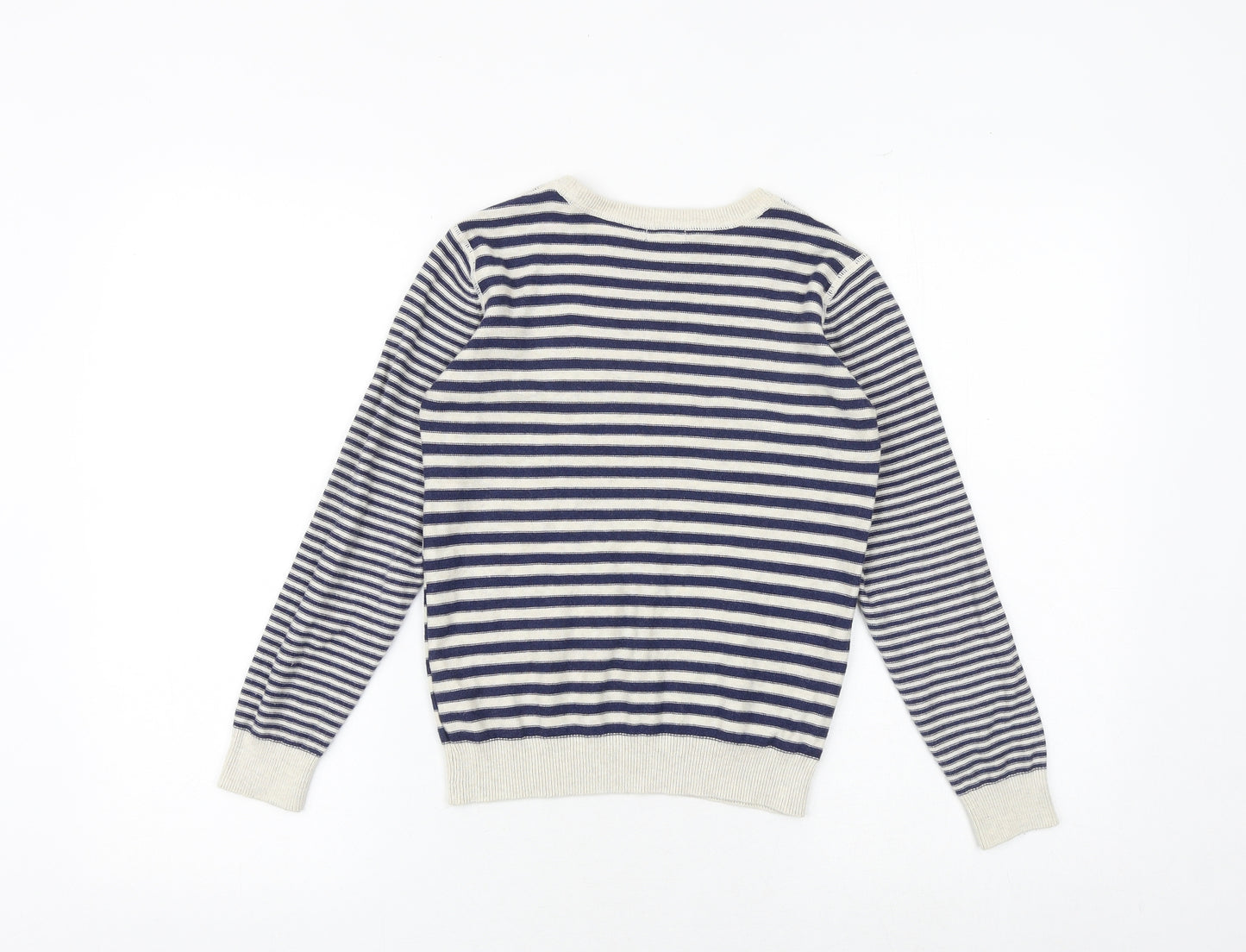 NEXT Boys Blue Round Neck Striped 100% Cotton Pullover Jumper Size 8 Years Pullover