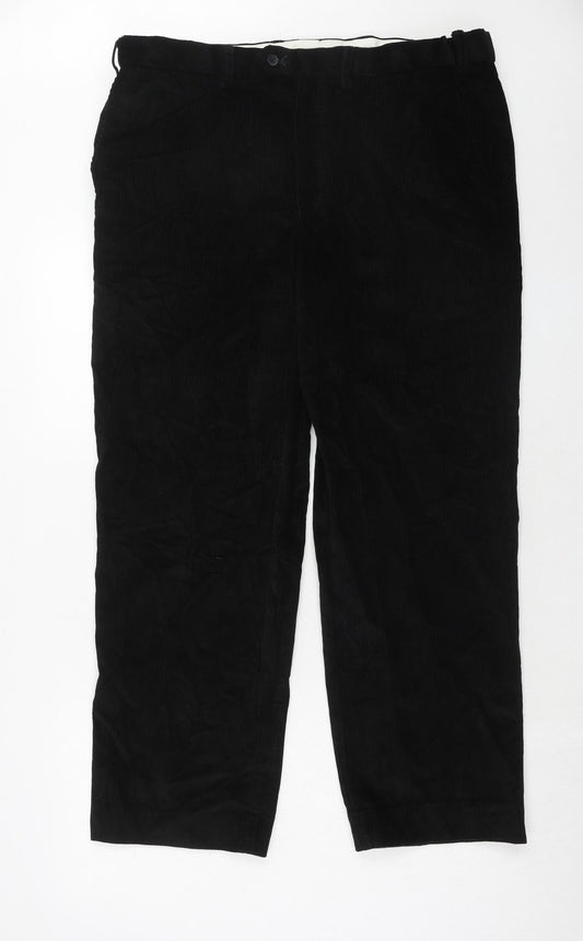 Marks and Spencer Mens Black Cotton Trousers Size 38 in L29 in Regular Zip