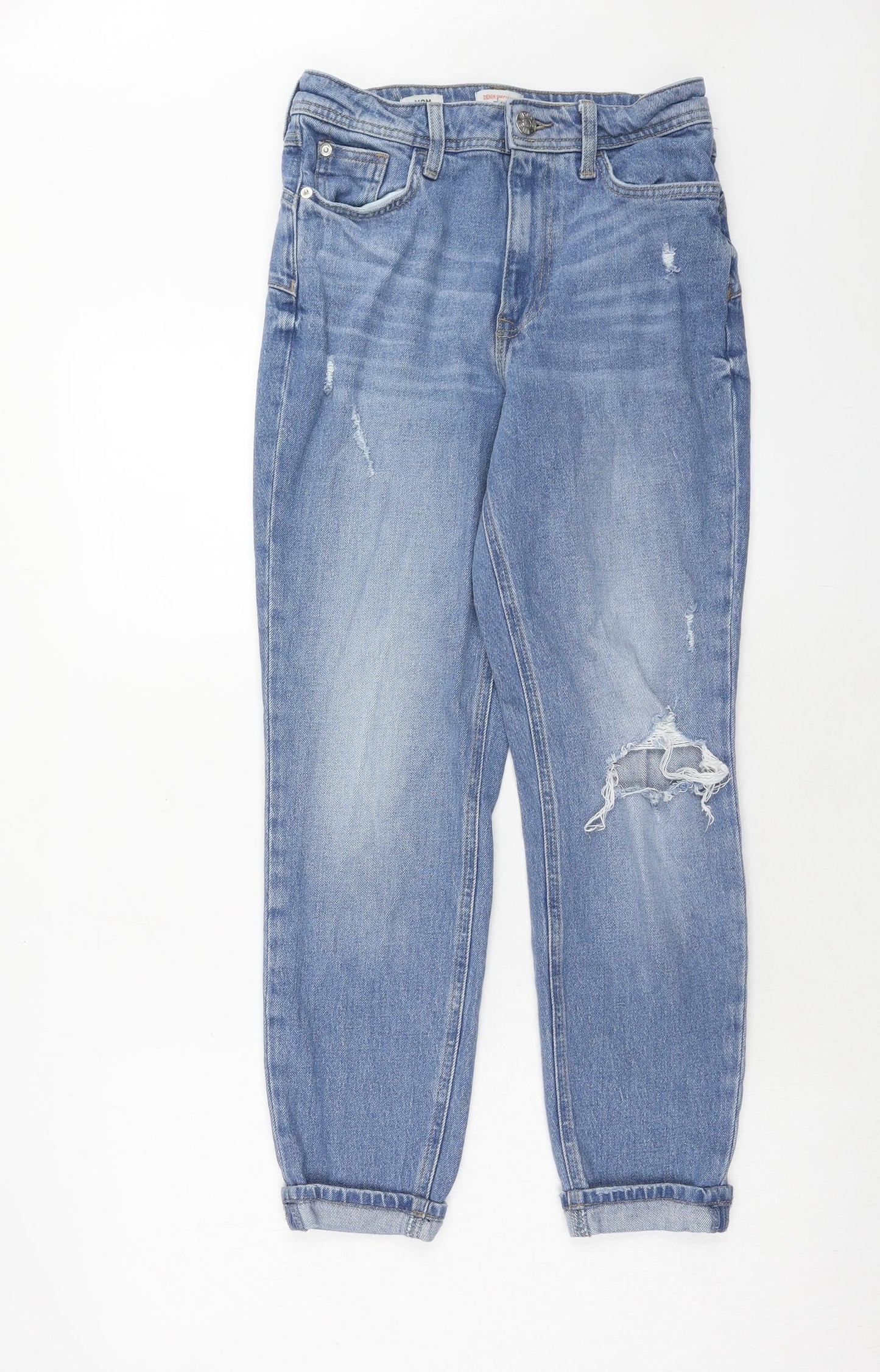 River Island Womens Blue Cotton Mom Jeans Size 8 Regular Zip