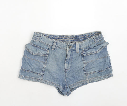 H&M Womens Blue Cotton Hot Pants Shorts Size 14 Regular Zip
